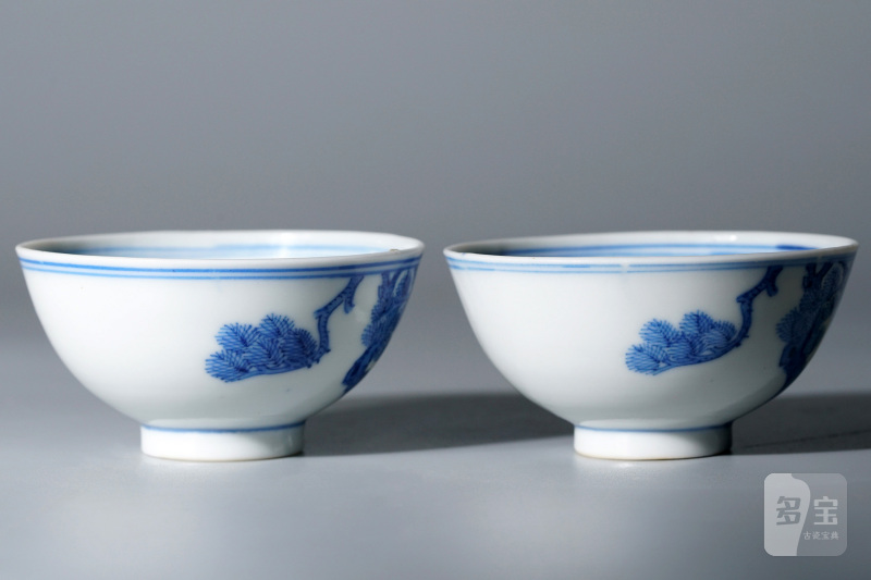 清光绪 青花虬松图杯一对 - 图5